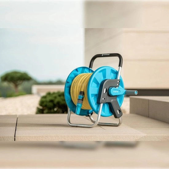 Supporto tubo ALUPLUS supporto tubo corrosione resistente - facile trasporto - prevenzione di torsione del tubo - 1/2" 45m Tubo di irrigazione blu supporto tubo.