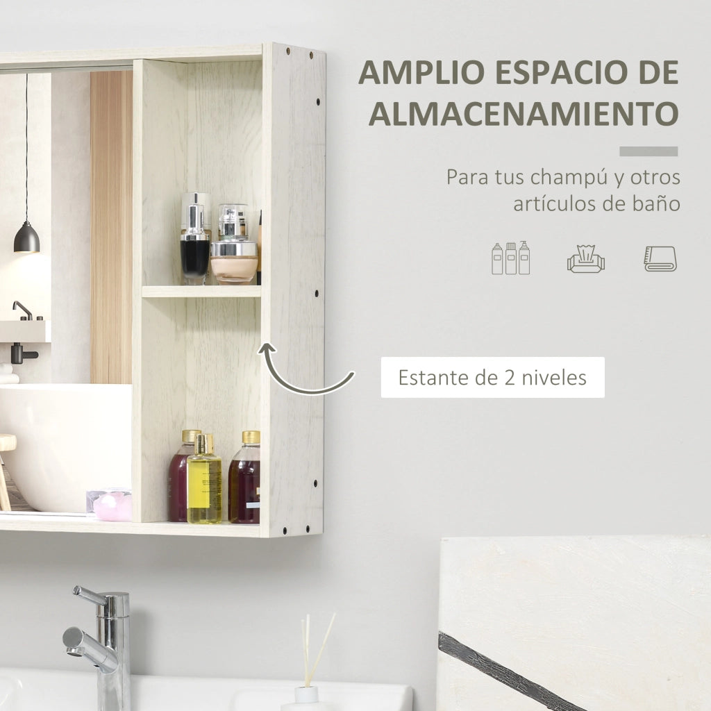 Armadietto Bagno con Specchio e Ripiani ¨C zephmum ¨C 63x15x65 cm Bianco