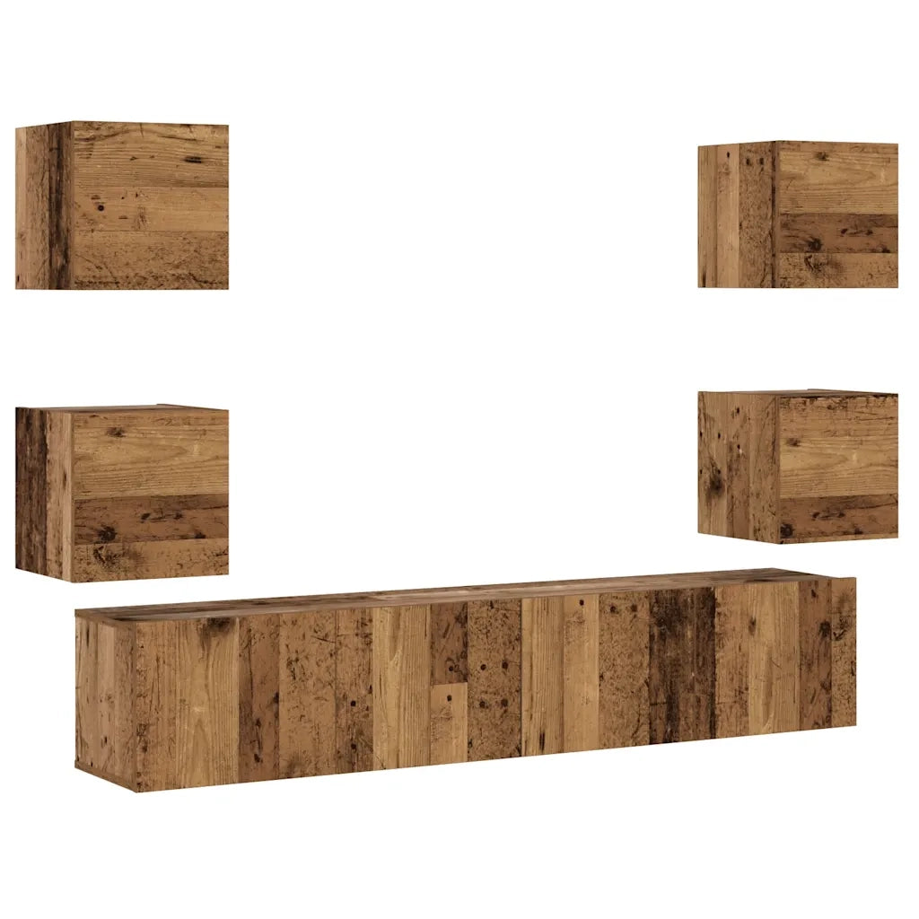 Mobili TV a Parete 6 pz Legno Vecchio Legno Multistrato 3328967
