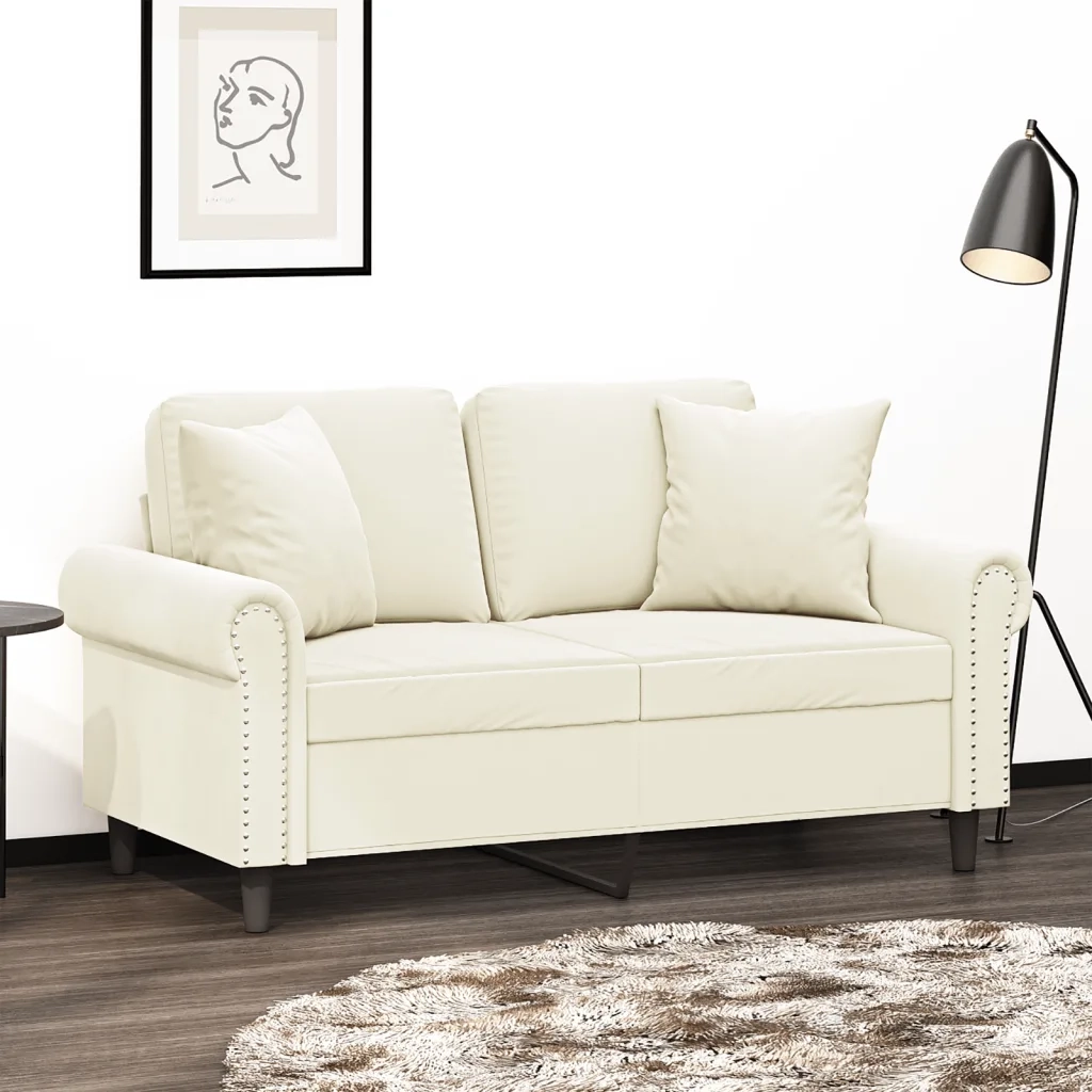 Divano a 2 Posti con Cuscini Crema 120 cm in Velluto 3200943