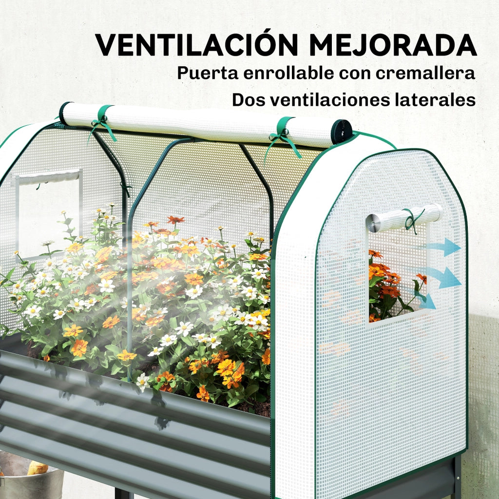 Letto rialzato da giardino con serra e ripiano inferiore ¨C zephmum ¨C grigio scuro 120x55x140 cm