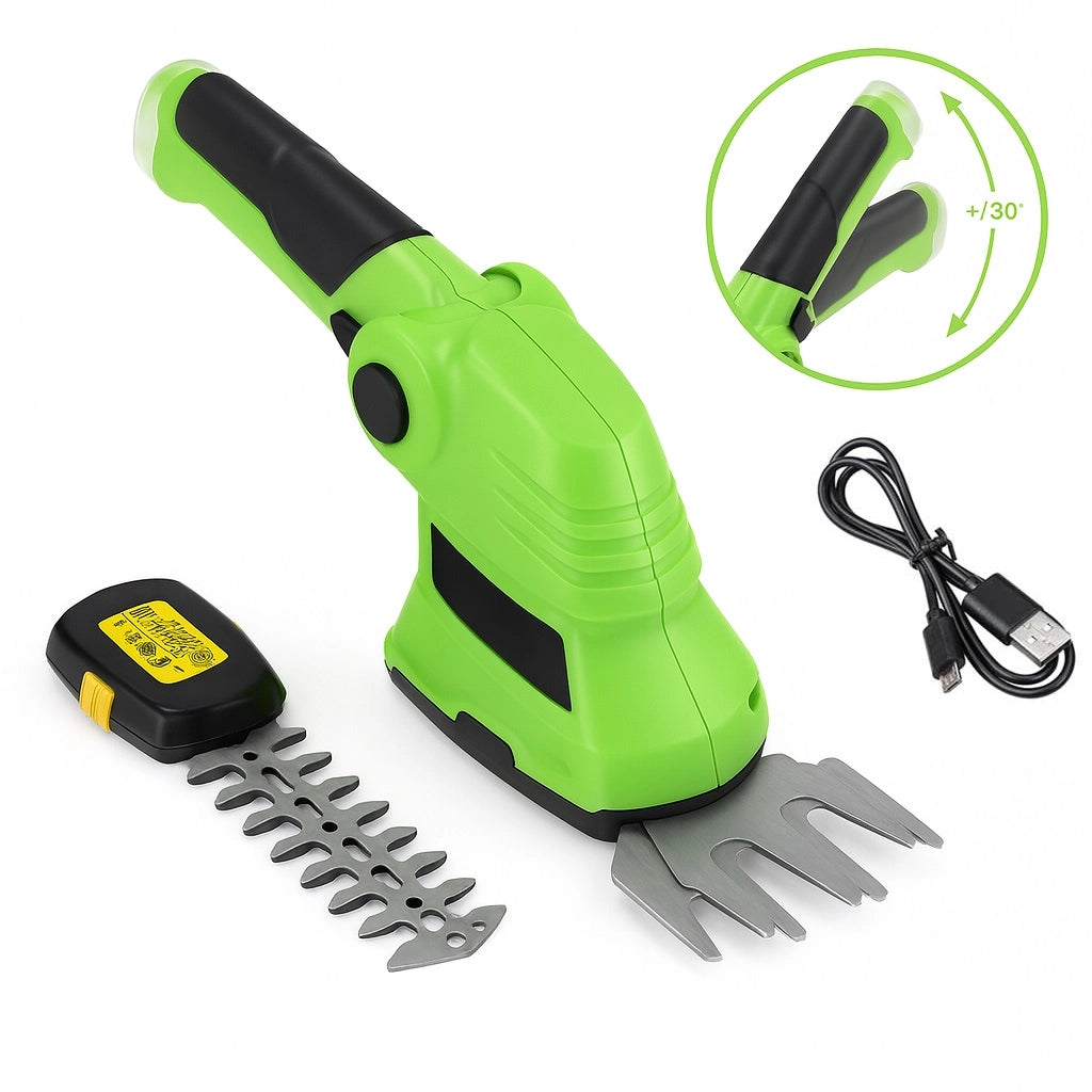 Cesoie Elettriche Ricaricabili USB Tagliaerba Tagliasiepi Doppia Lama Verde Nero