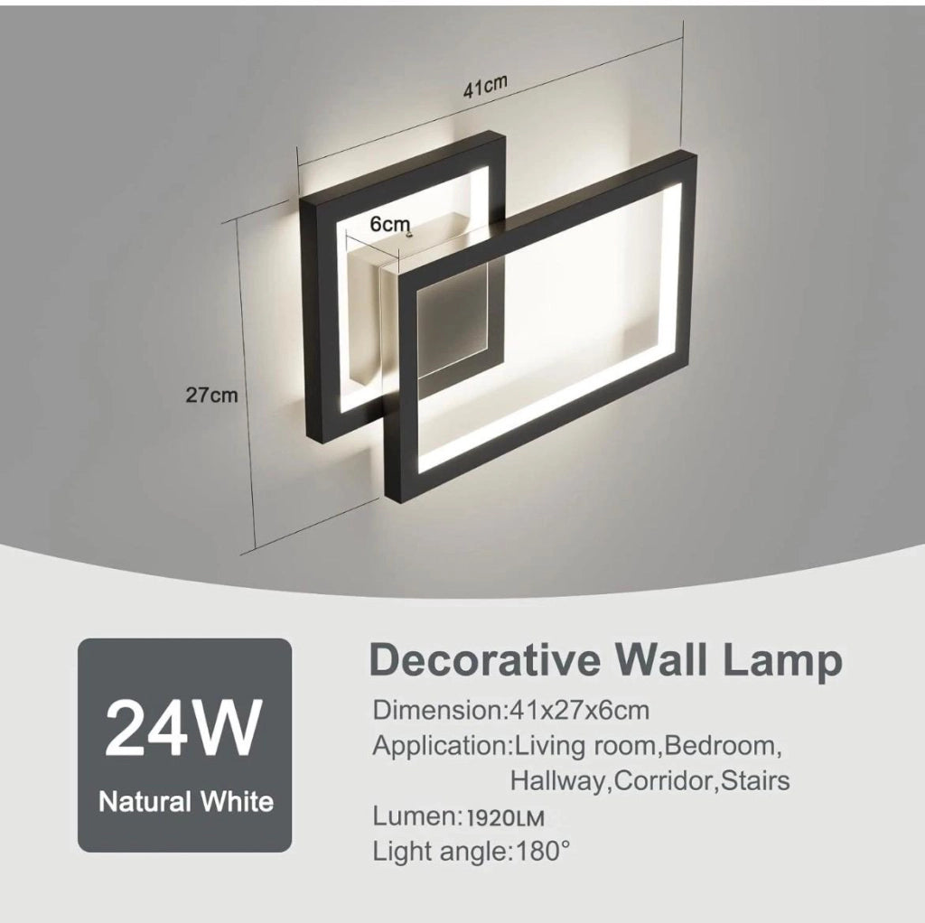 Applique LED da Parete Moderna Design Geometrico Rettangolare Nera Illuminazione Decorativa Interni Soggiorno Camera Letto