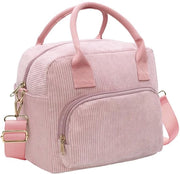 Borsa isolante per pranzo da donna e uomo, 10 litri, grande borsa corduroy per pranzo, sacchetto termico riutilizzabile per lavoro, picnic, spiaggia, casual