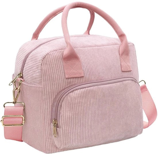 Borsa isolante per pranzo da donna e uomo, 10 litri, grande borsa corduroy per pranzo, sacchetto termico riutilizzabile per lavoro, picnic, spiaggia, casual