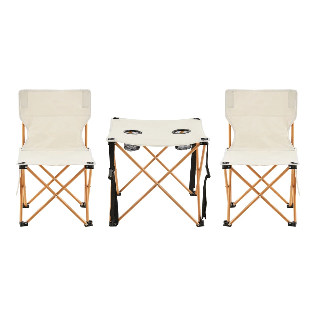 Tavolo da campeggio pieghevole beige e 2 sedie 03_0010689