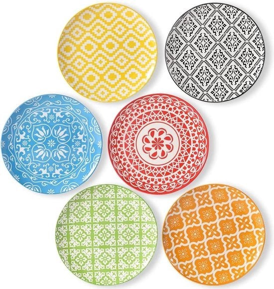 Set di 6 Piatti Ceramici Colorati - 8 Pollici Piatti per Insalata e Dessert - Piatti per Primo Corso - Set di Piatti Resistenti al Lavastoviglie e al Microonde