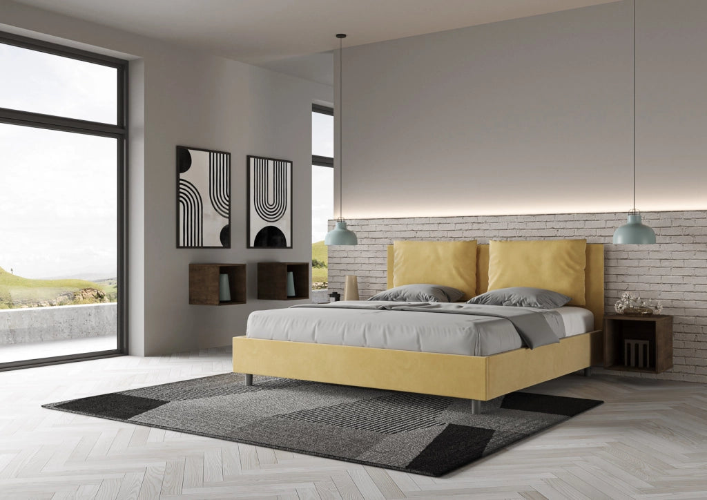 BS COM Letto con rete imbottito 180x190 microfibra ocra