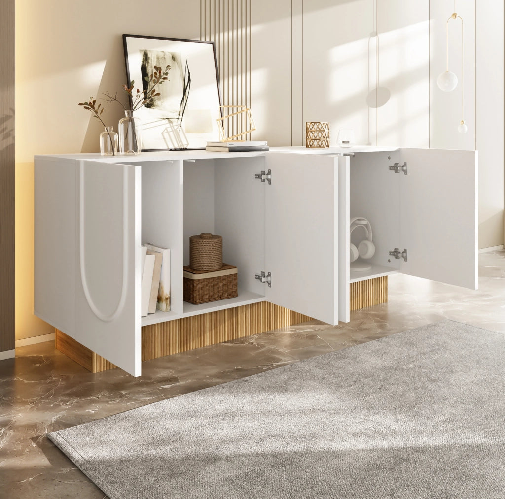 Sideboard moderno bianco con struttura a U, 4 ante con ampi scomparti 160x75x38 cm