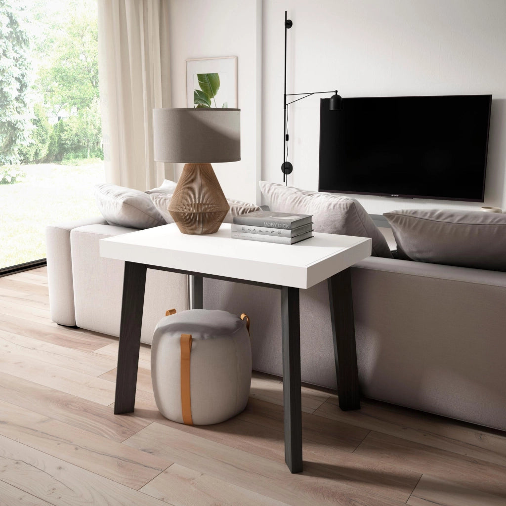 Consolle allungabile, 180x90x73cm, Per 8 persone, Gambe in legno, Bianco e nero RF2998