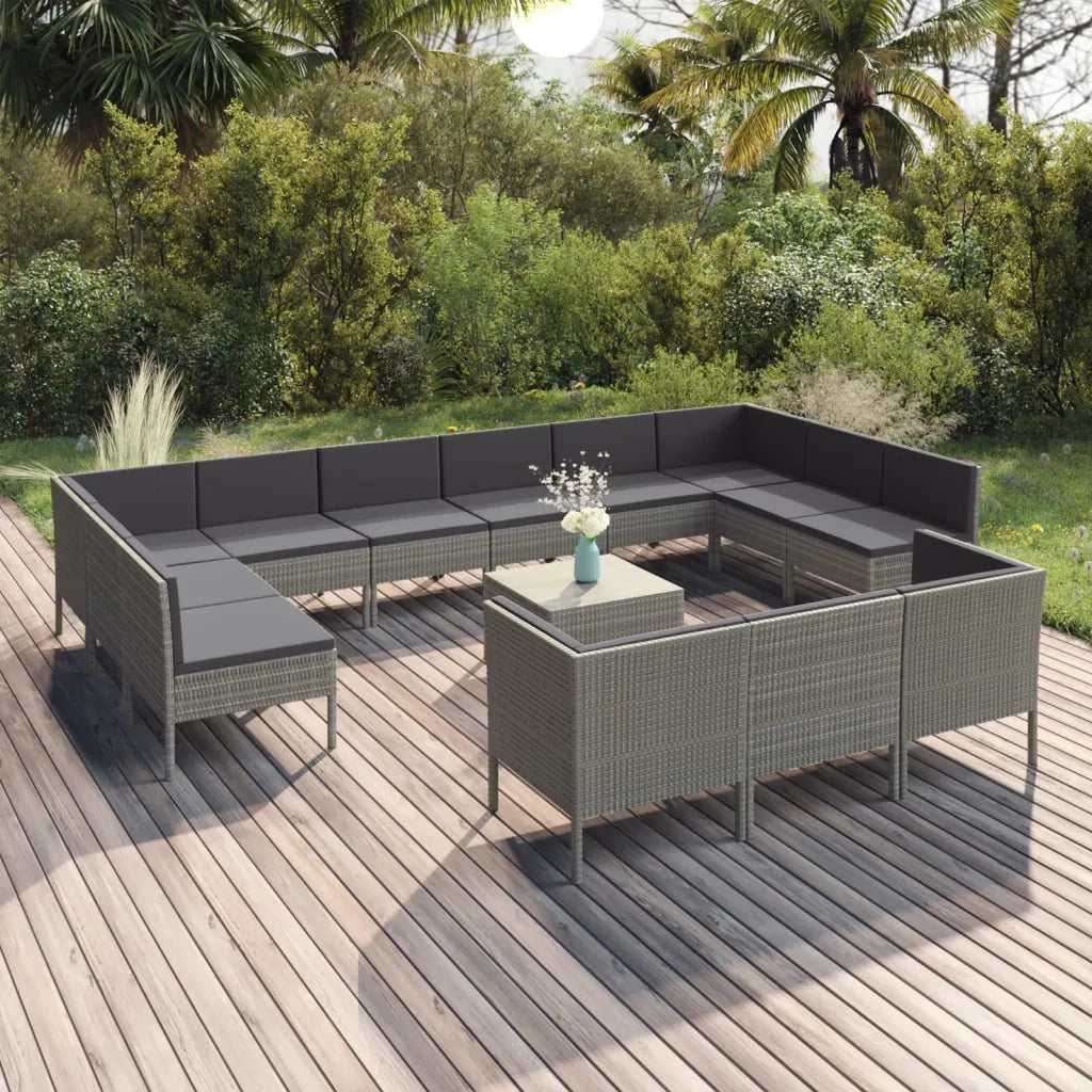Set Divani da Giardino 14 pz con Cuscini in Polyrattan Grigio 3094630