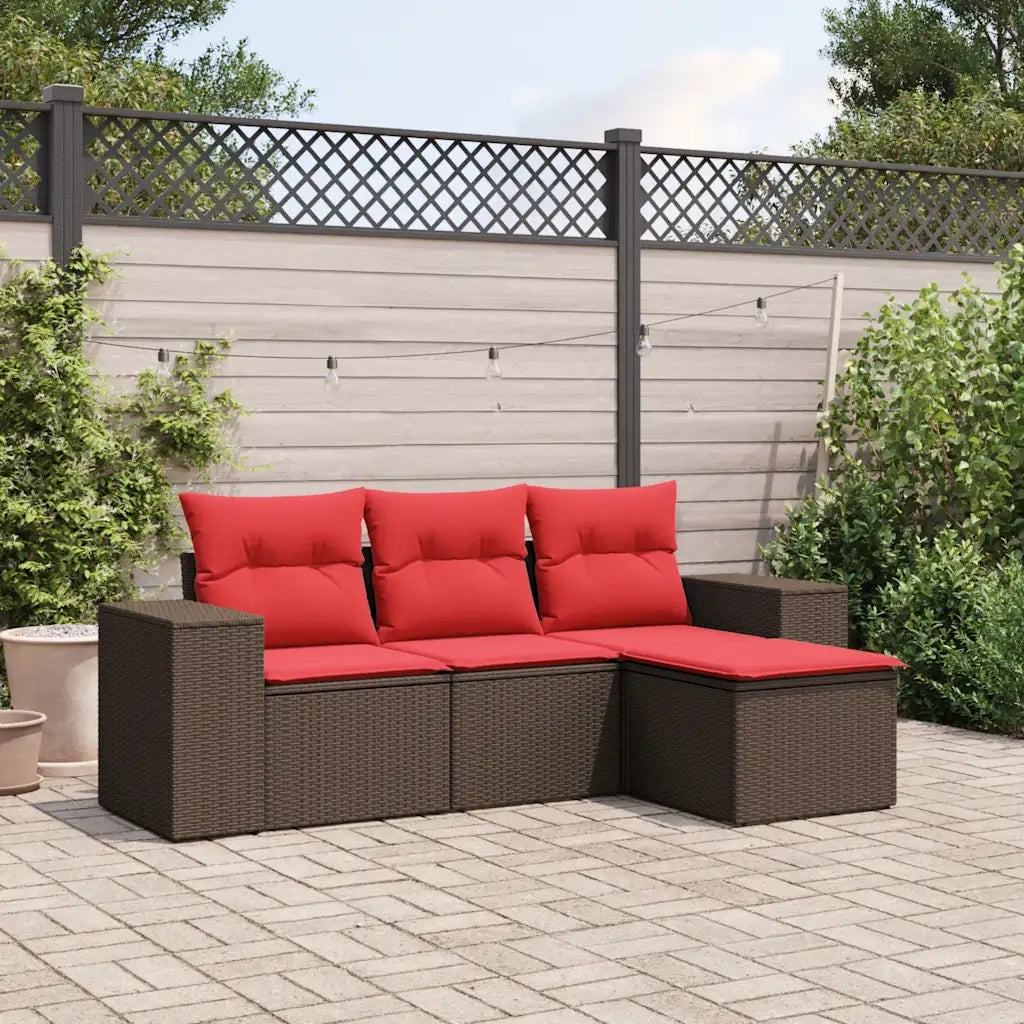 Salotto da Giardino-Set Divani da Giardino 4 pz con Cuscini Marrone in Polyrattan 848990