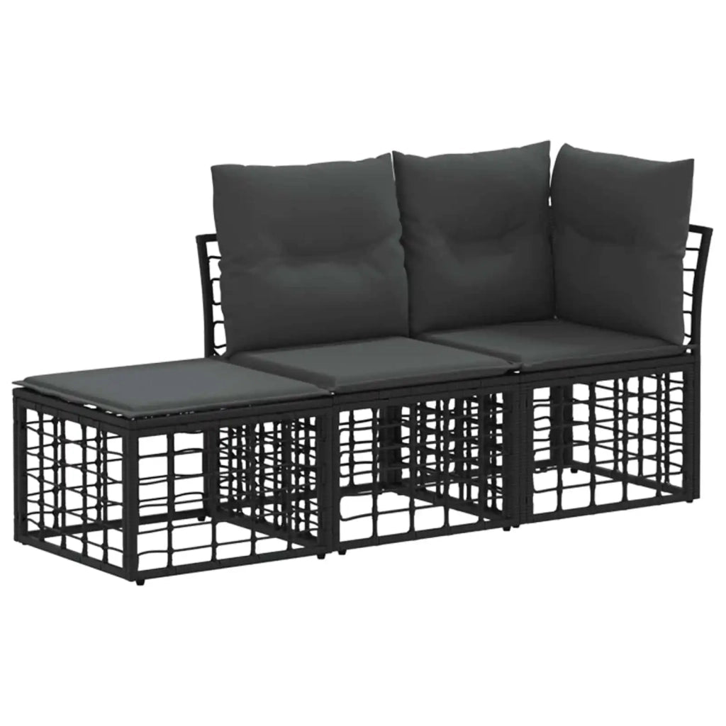 Set di divani da esterno con cuscino 3 pcs Nero Poliestere 3437441