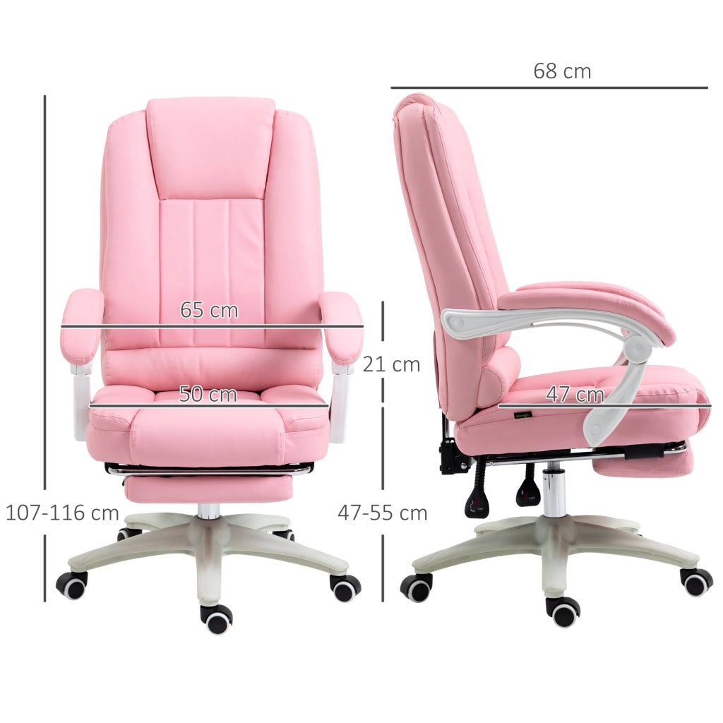 Sedia da ufficio girevole con schienale reclinabile, poggiapiedi e altezza regolabile in similpelle rosa per casa