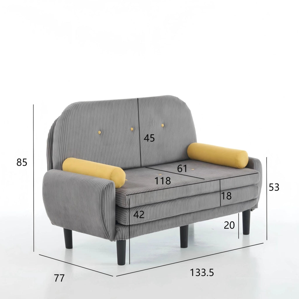 Divano convertibile multiforme - con schienale regolabile e cuscini - in velluto grigio
