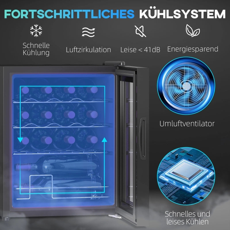 Cantinetta vino da 16 bottiglie con controllo temperatura 5-18 °C, porta in vetro, LED, nero, 54 × 55 × 62 cm
