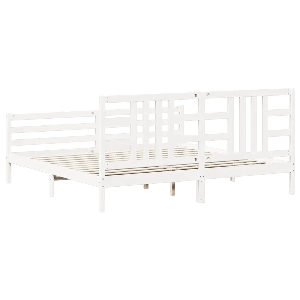 Giroletto con Testiera-Struttura Letto con testiera Bianco 200x200 cm in Legno Massello 519873