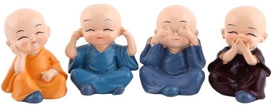 Figurine di Buddha 4 pezzi - Decorazioni per casa/automobile - Ornamenti di fortuna e ricchezza - 5 x 4,2 cm - Kunsthars