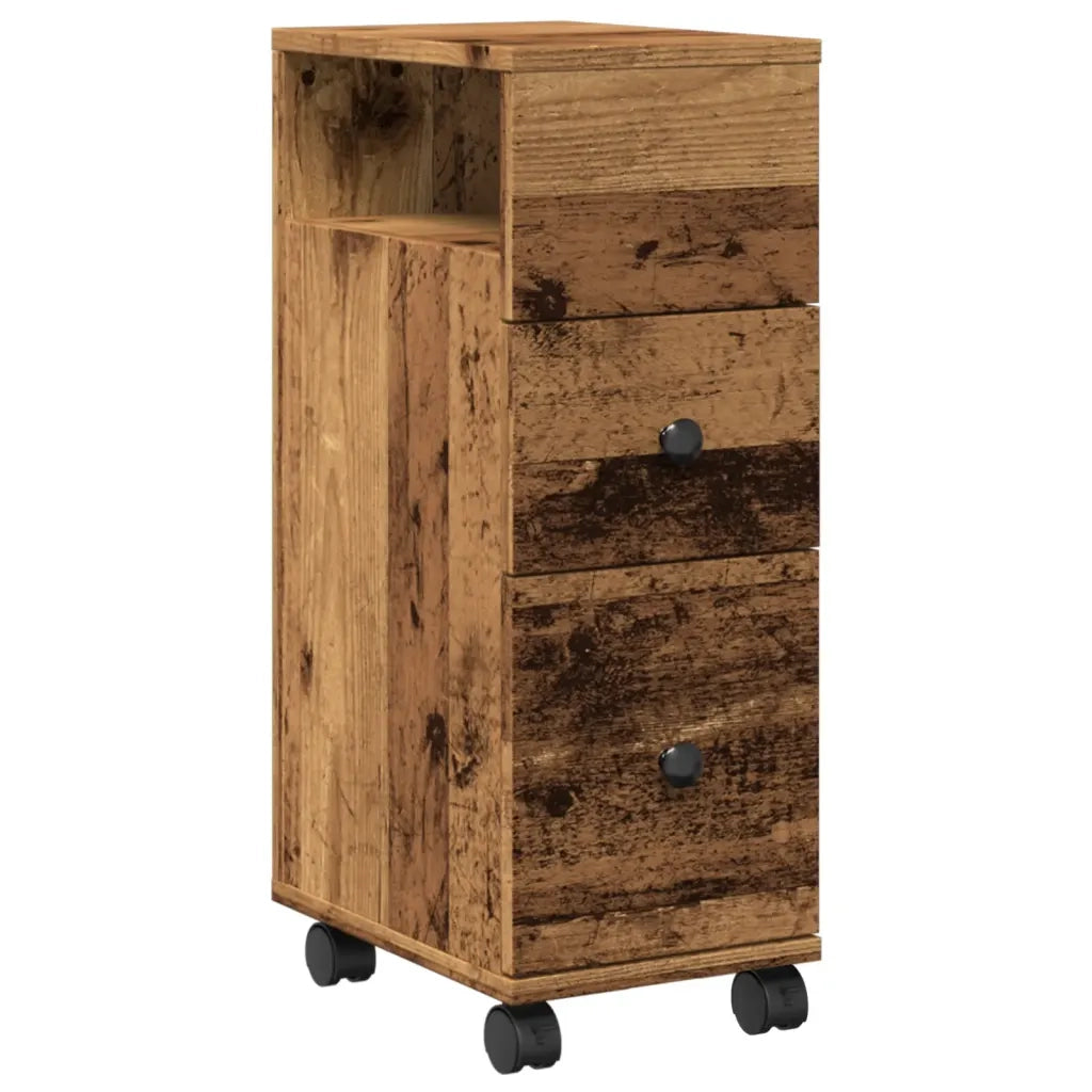 Mobile da Bagno | Armadio da bagno Stretto con Ruote Legno Vecchio in Truciolato