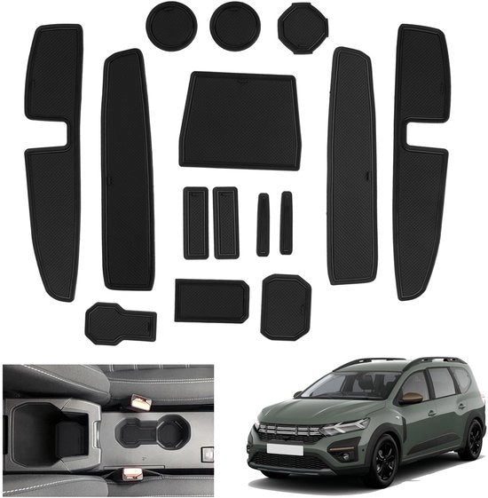Accessori per Dacia Jogger 2022-2024 2025, mattonelle antislip in gomma per Jogger Hybrid/Extreme 2024, mattonelle per console centrale, mattonelle per portellone, accessori per Dacia Jogger (nero)