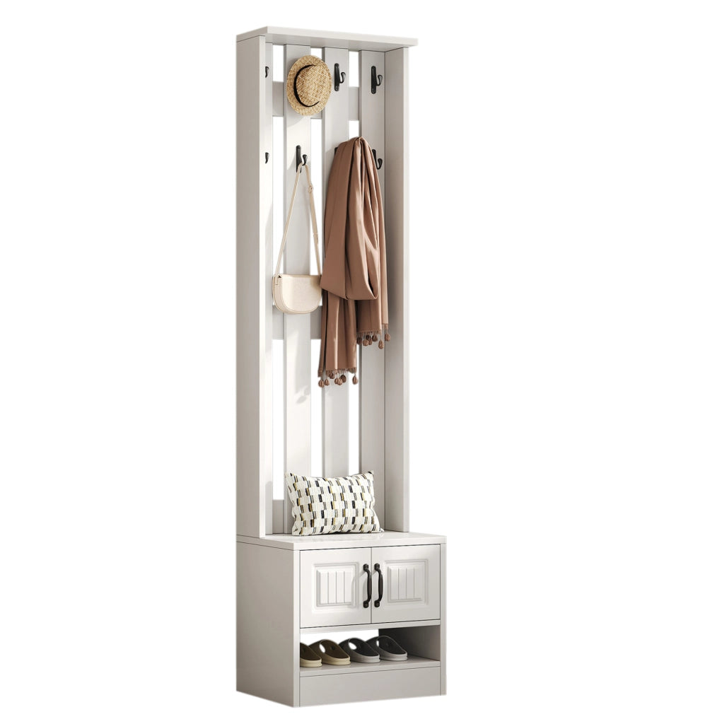 Mobile ingresso con scarpiera e guardaroba; 50 × 36 × 190 cm; pannello truciolare bianco
