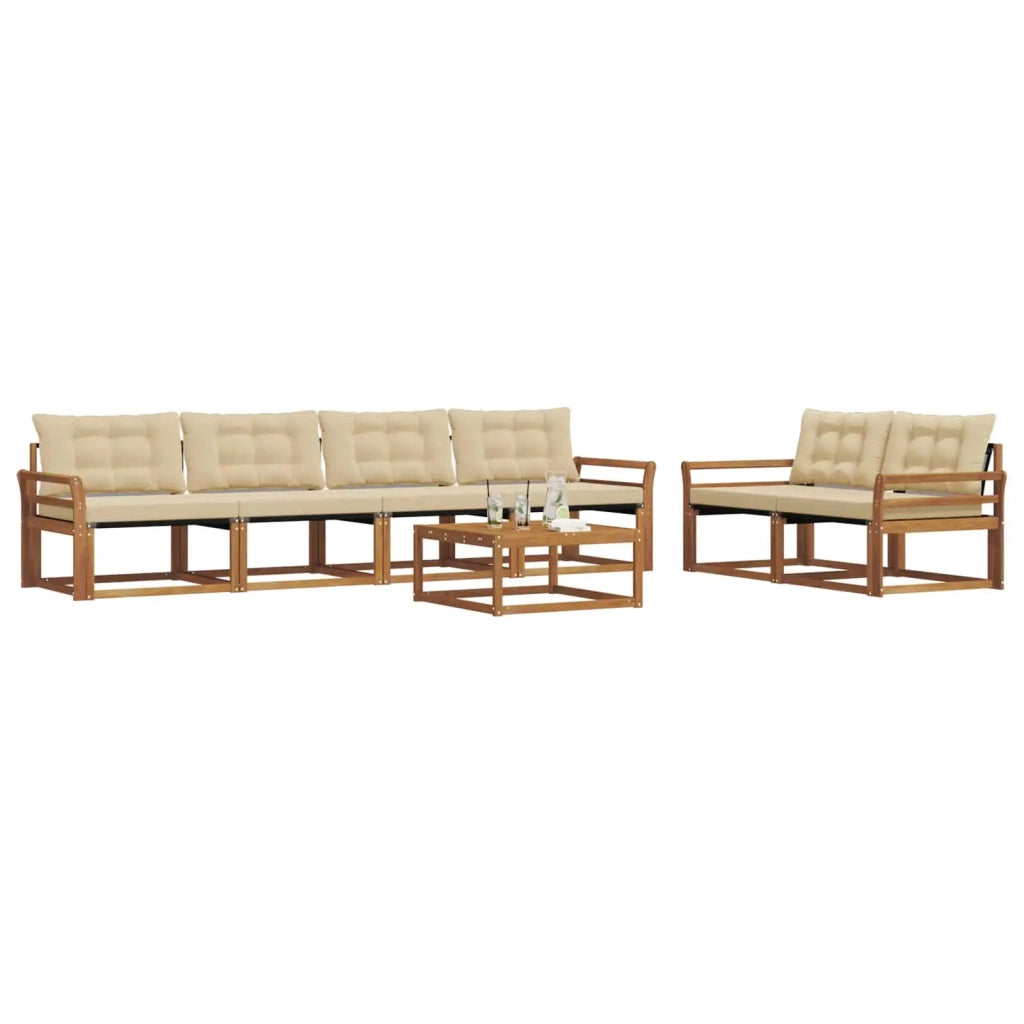 Set di divani da esterno con cuscino 7 pcs Naturale e Beige 3369220