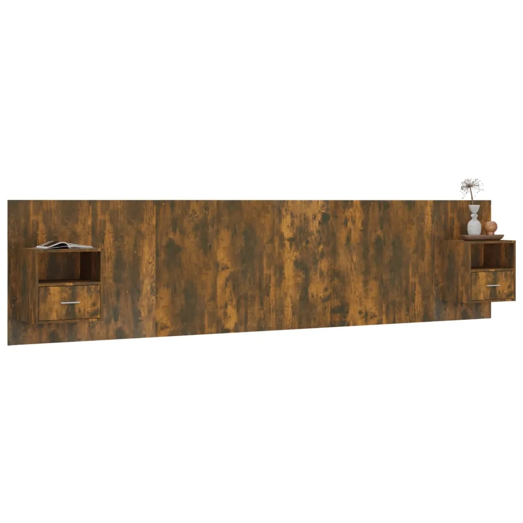 Testiera Letto con Comodini Rovere Fumo in Legno Multistrato