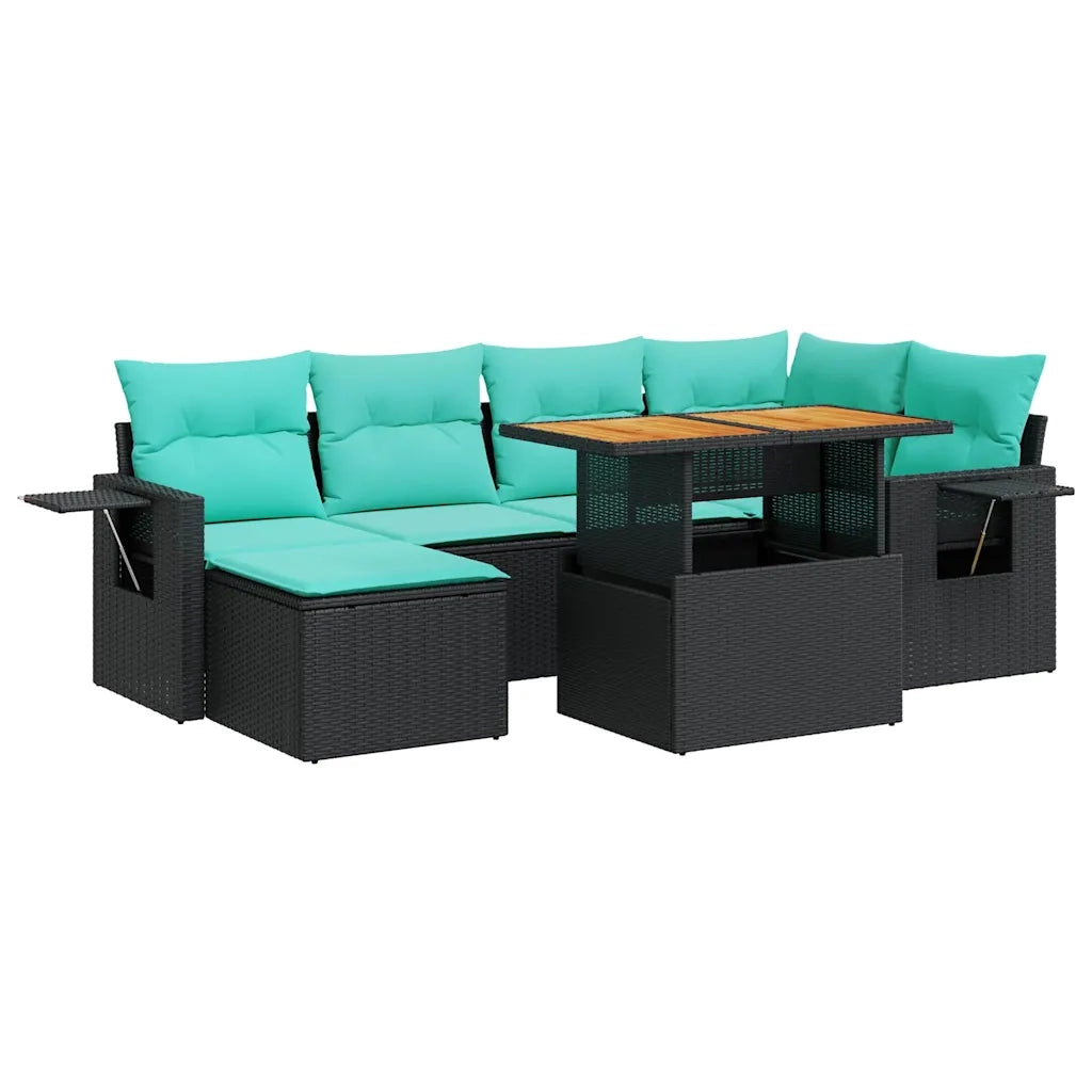 Set Divani da Giardino con Cuscini 7pz Nero Polyrattan