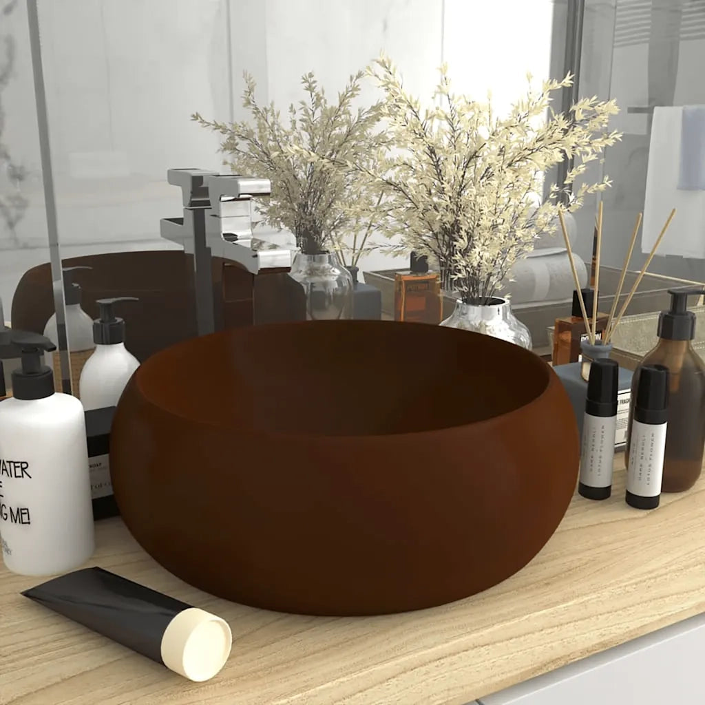 Lavandino Lusso Rotondo Marrone Scuro Opaco 40x15cm in Ceramica cod mxl 35462