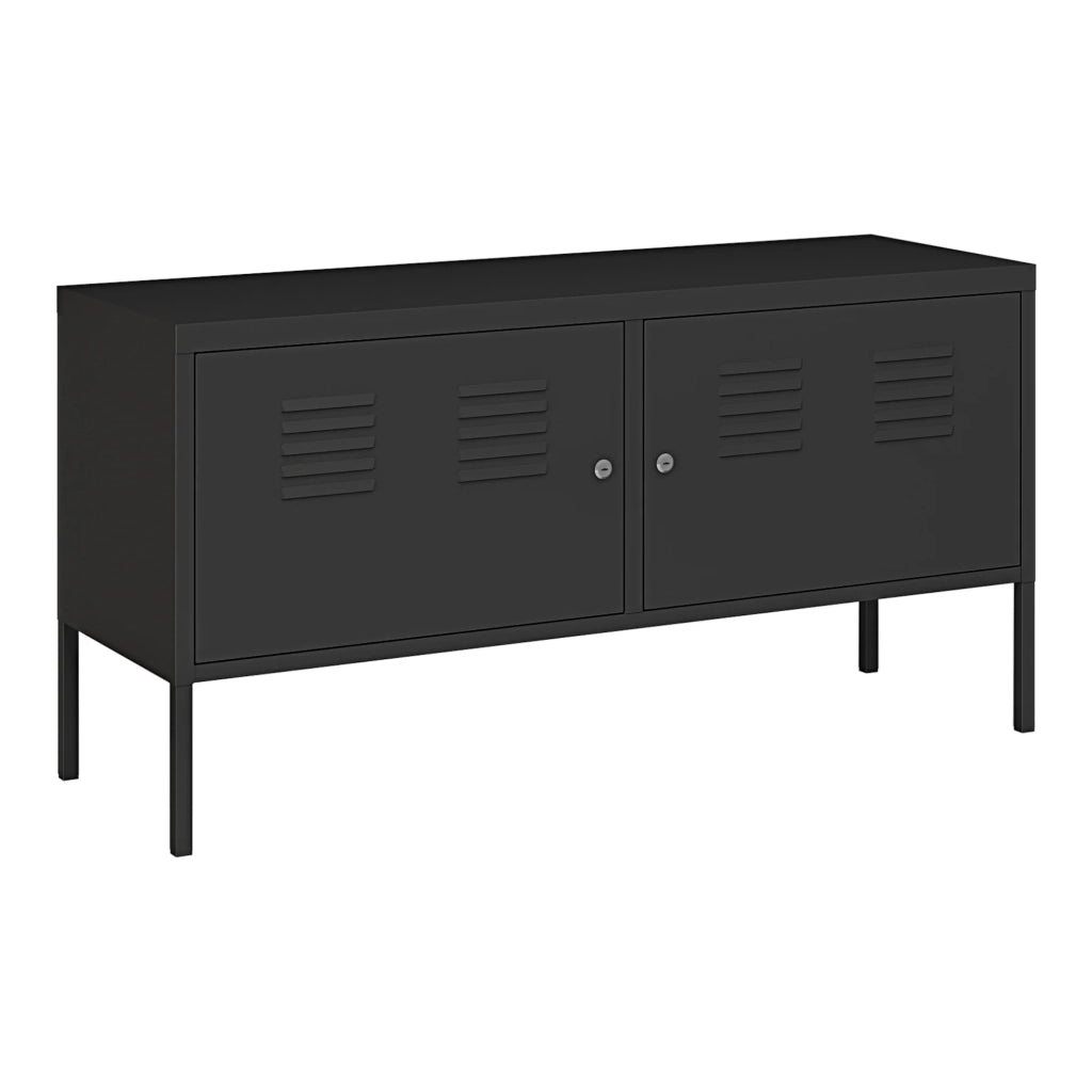 Credenza cassettiera mobile contenitore per soggiorno ingresso camera da letto con 2 ante 118 x 40 x 60 cm acciaio nero opaco 03_0009039