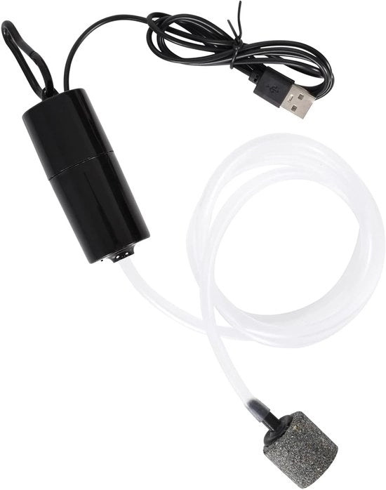 Pompa di aria per acquario - Pomp di ossigeno Mini - Fornitura di ossigeno per pesci - Risparmio di energia silenziosa - Alimentato da USB - Nero
