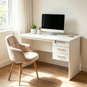 Scrivania lineare con 3 cassetti e serratura, per ufficio e studio, in legno, bianco, 120 × 60 × 75 cm