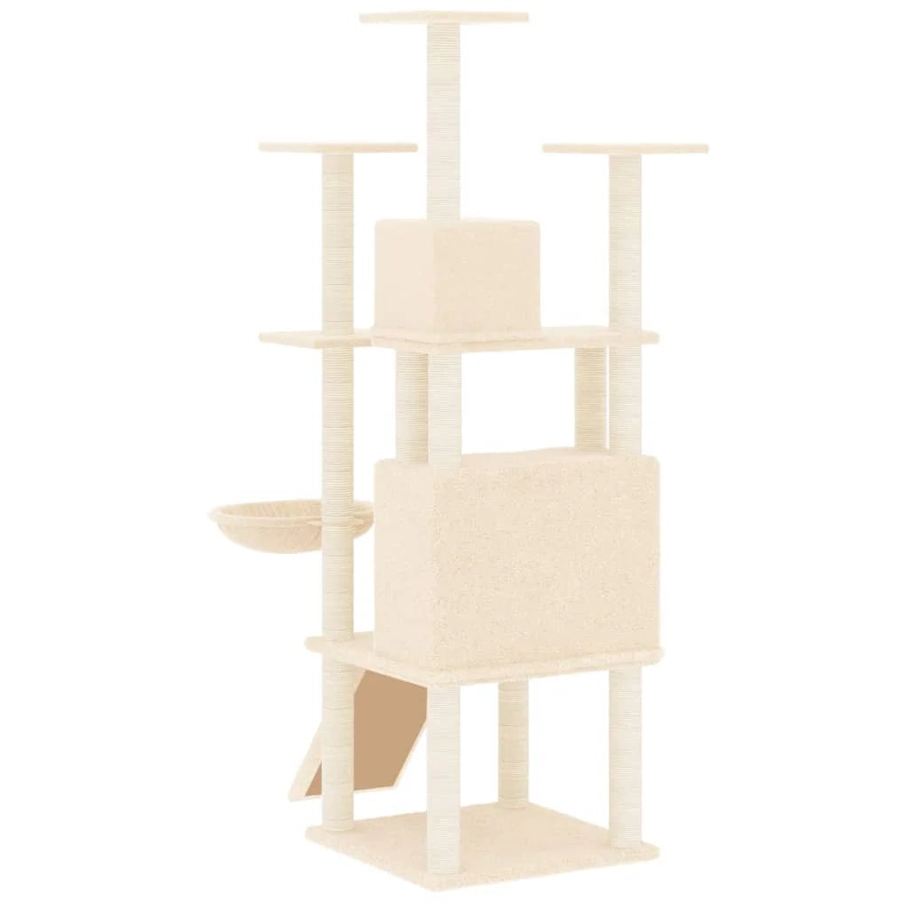Tiragraffi per gatti torre per arrampicata giocattolo piattaforma per arrampicata con tiragraffi in sisal 154 cm crema 02_0022486