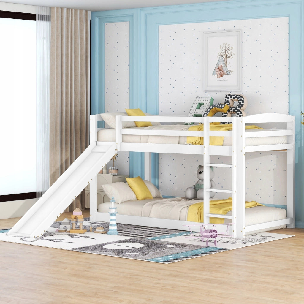 Letto a castello 90x200 - Xylo - Bianco con scivolo senza materasso