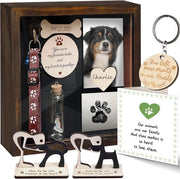 Scatola di Memoria per Animali da 21,8 cm - Fotoframmento con Piede di Terra, Scultura di Legno di Cane, Ciotola in Legno con Asse e Pelliccia, Chiave da Cappello per Gatto, Cartolina di Condoglianza per Cane