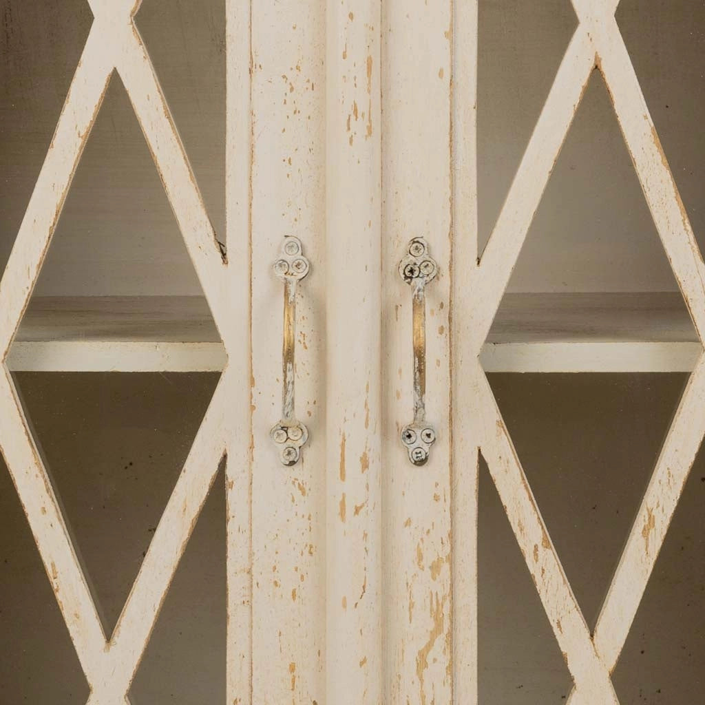 Mobile da ingresso in legno e vetro bianco lavorato a mano 90x40x100h