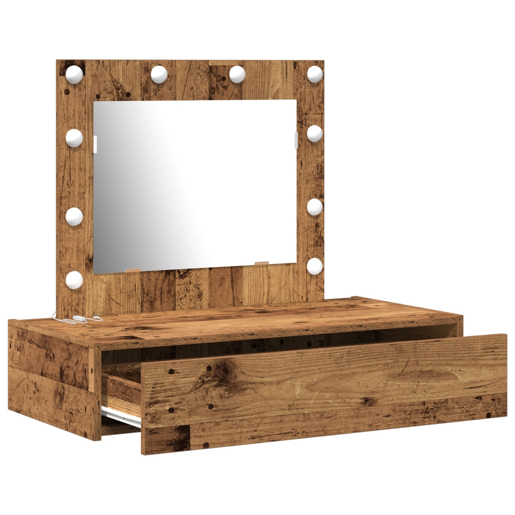 Tavolo da Toeletta a Muro con Luci LED in Legno Vecchio