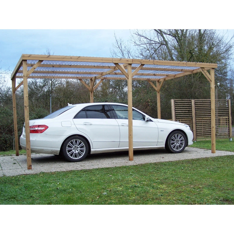 Pergola da giardino in legno termo-trattato 302x500 cm – carport tettoia auto con tetto PVC trasparente – pali 70x80 mm – TH3051S2 Foresta