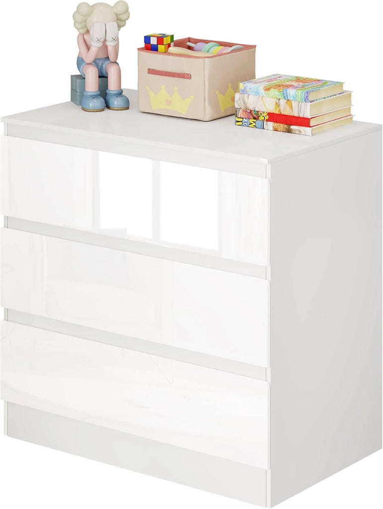 Fasciatoio, Cassettiera con 3 Cassetti, per Soggiorno, Camera da Letto, Camera dei bambini, 80x48x78cm, Bianco Lucido