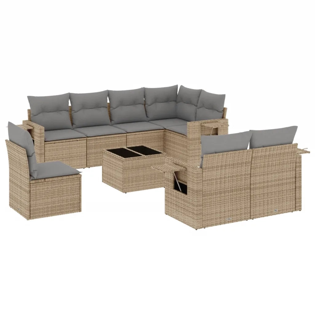 Set Divano da Giardino 9 pz con Cuscini Beige in Polyrattan 3220448