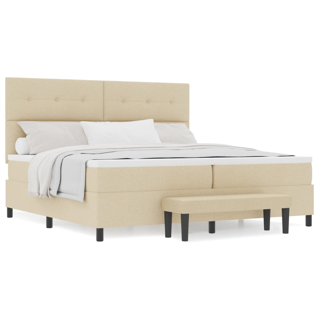 Letto a Molle con Materasso e Panchina Panna 200x200 cm Tessuto