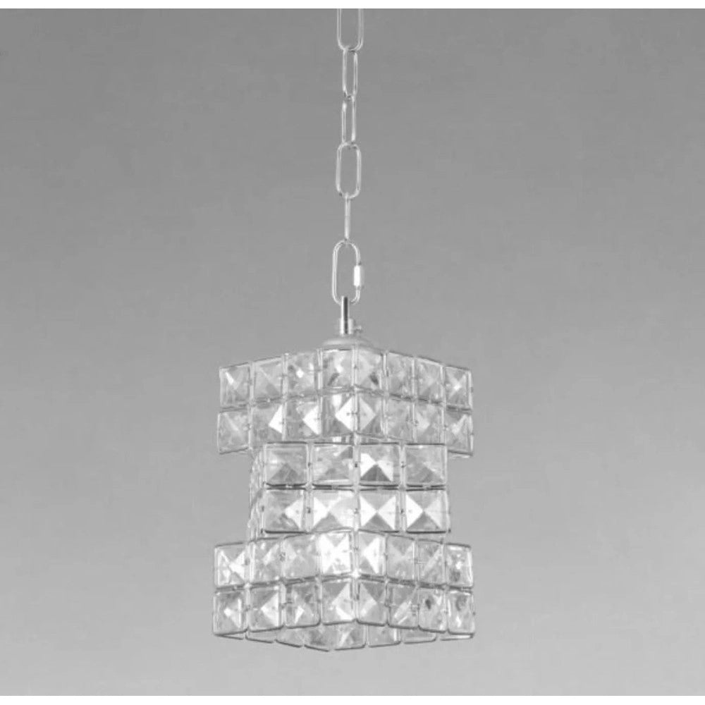 Trade Shop - Lampadario Sospeso Rettangolare Intrecciato Con Cristalli Luce E27 Argento 32415 -