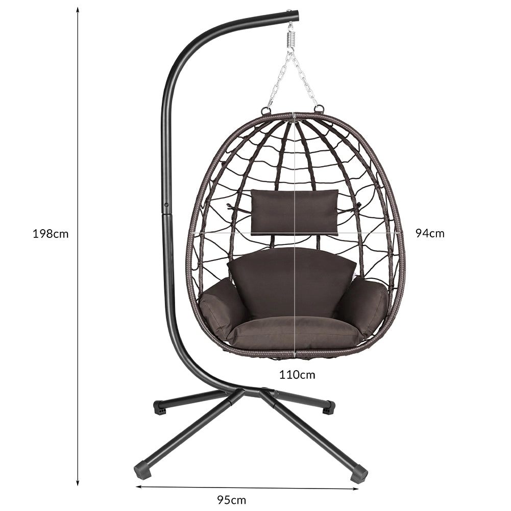 Poltrona Sospesa Giardino Sedia Dondolo Amaca pendolo in Rattan Metallo Marrone