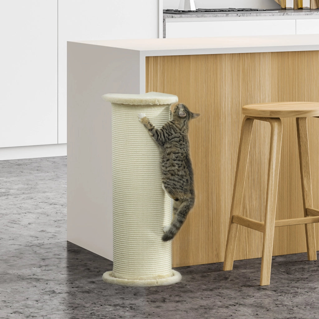 Tiragraffi per Gatti Angolare ¨C Zephmum ¨C 35x35x85 cm, Bianco Crema
