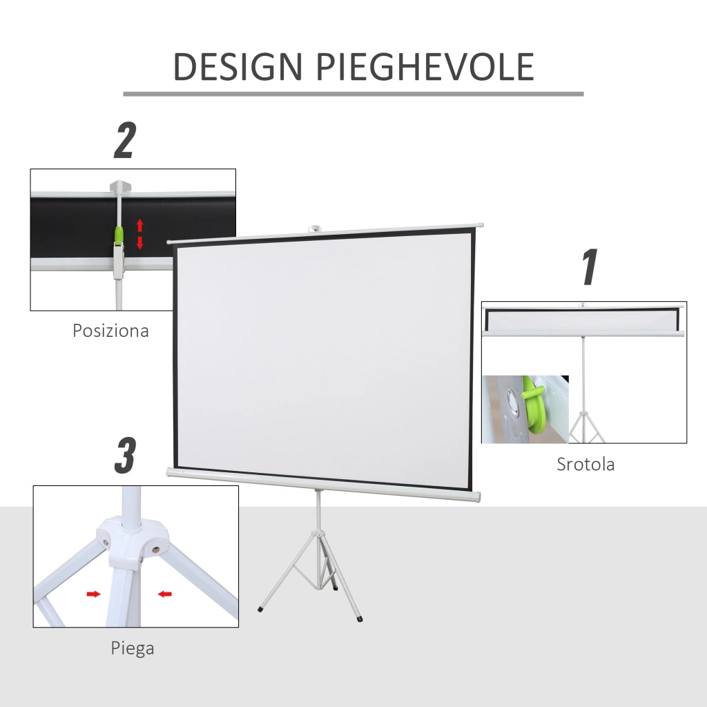 Schermo Proiettore 100 Pollici 4K HD 4:3 con Treppiede ¨C zephmum ¨C Bianco