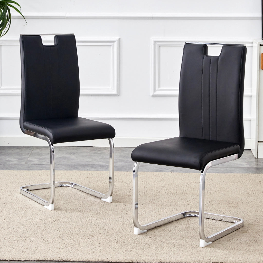 Set di 2 sedie da pranzo con schienale ergonomico e piedini antiscivolo in PU nero