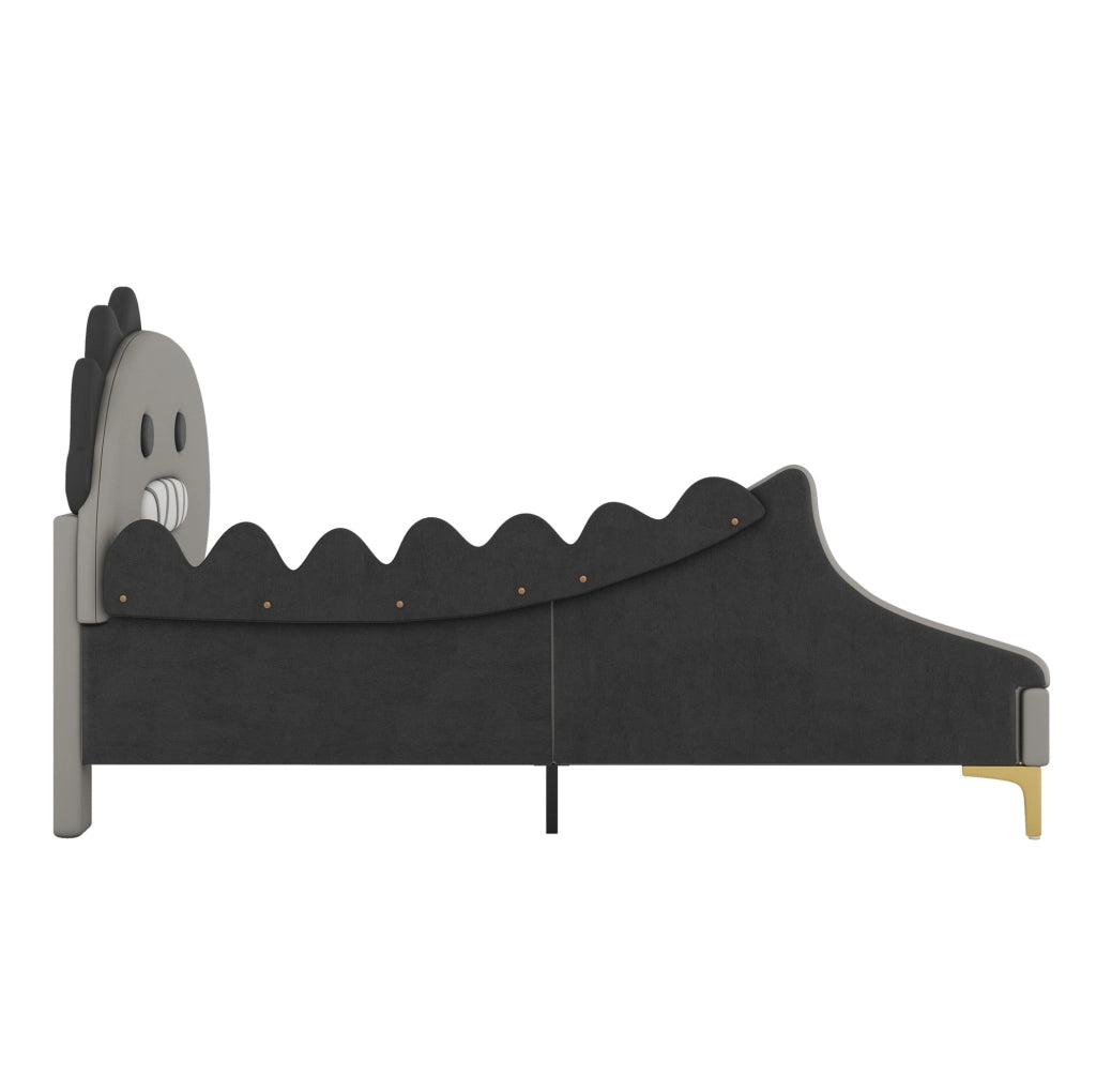 Letto per bambini a forma di dinosauro grigio 90 x 200 cm