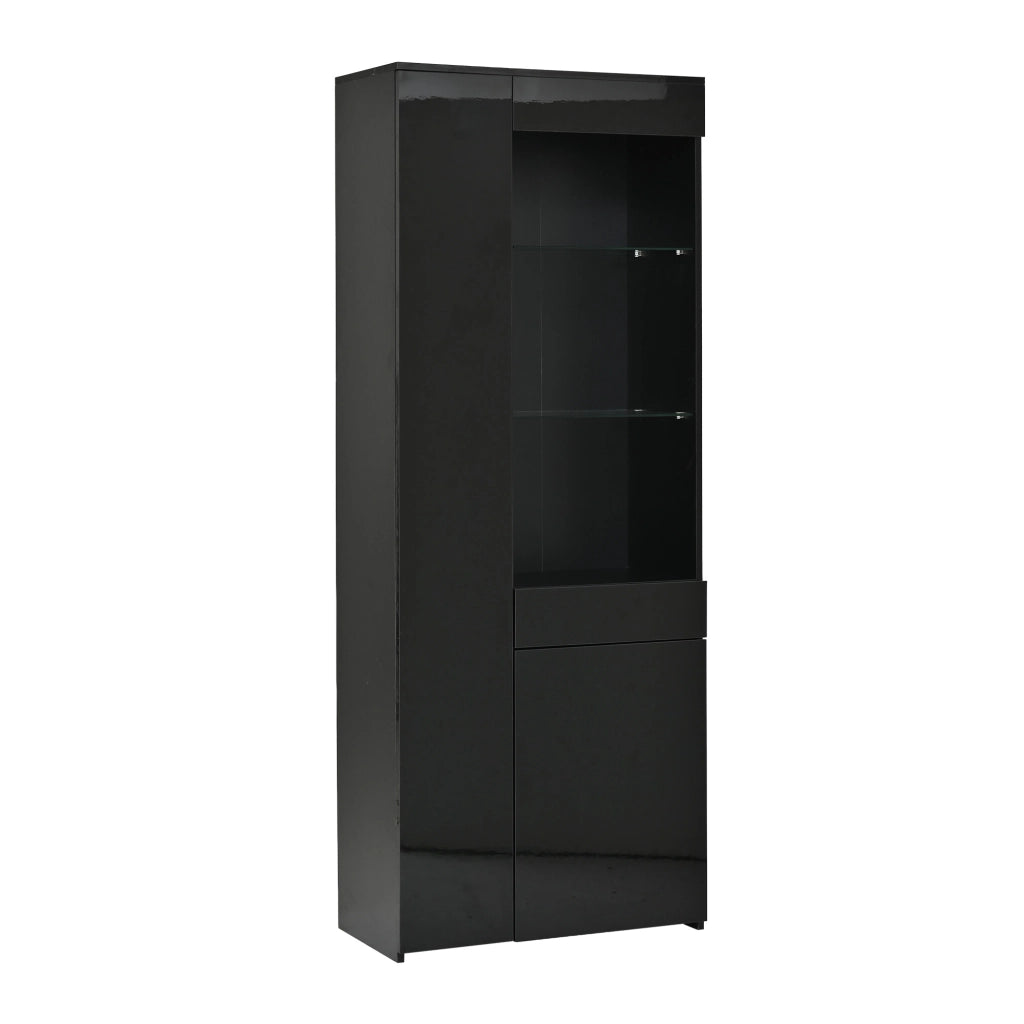 Mobile Vetrina ¨C Minimal ¨C Nero 70x35x180cm con cassetti e LED