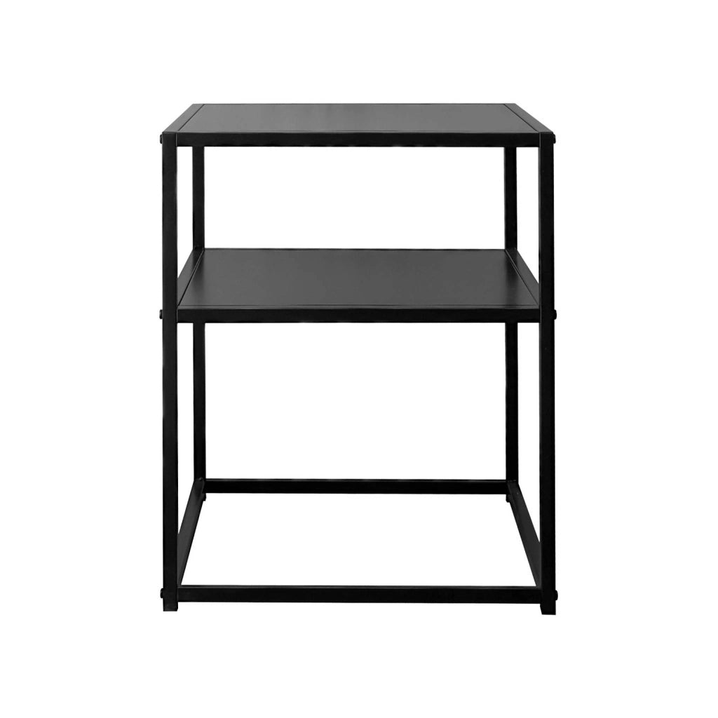 Set 2 comodini in metallo nero con ripiano, nero