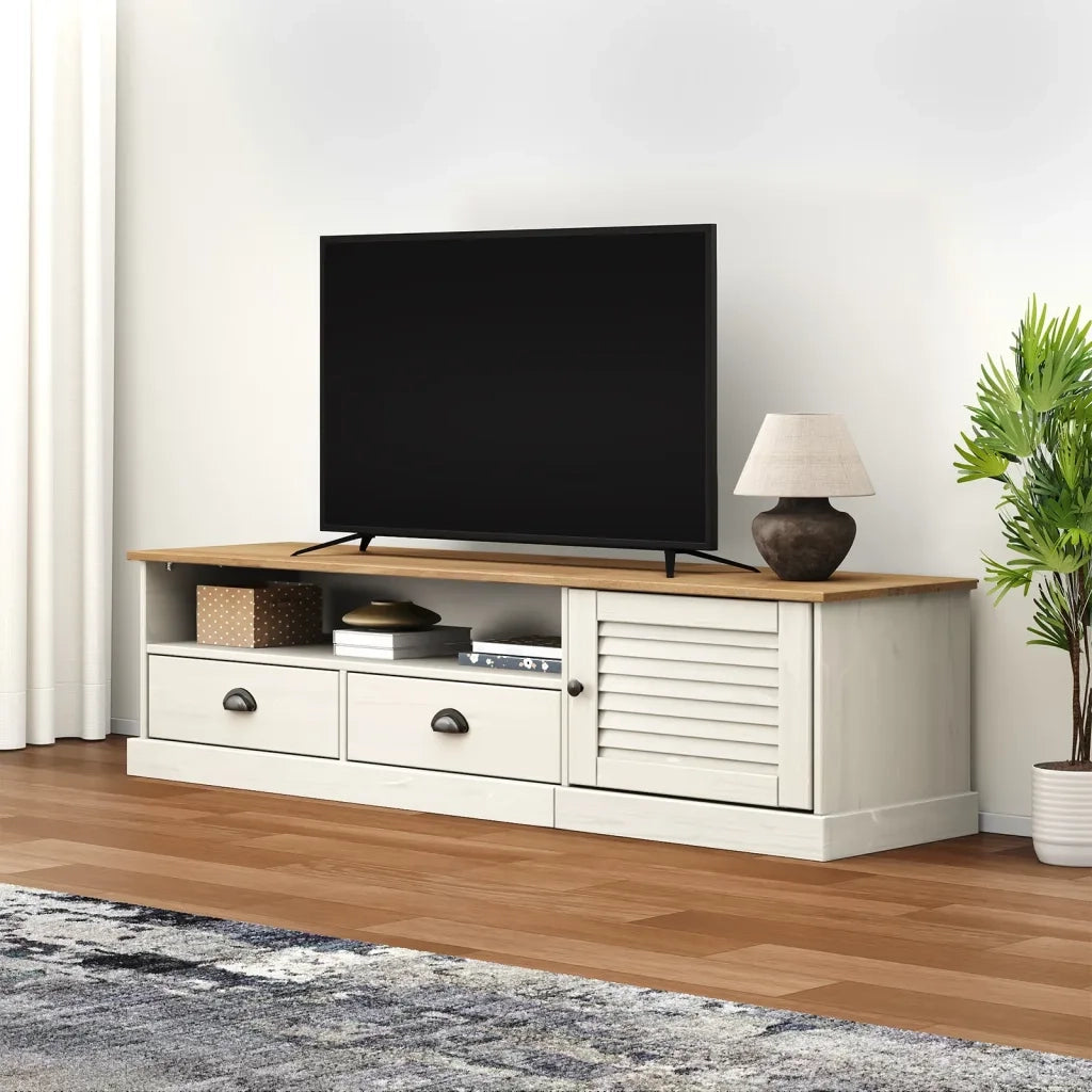 Mobile Porta TV-Credenza per TV VIGO Bianco 156x40x40 cm Legno Massello di Pino